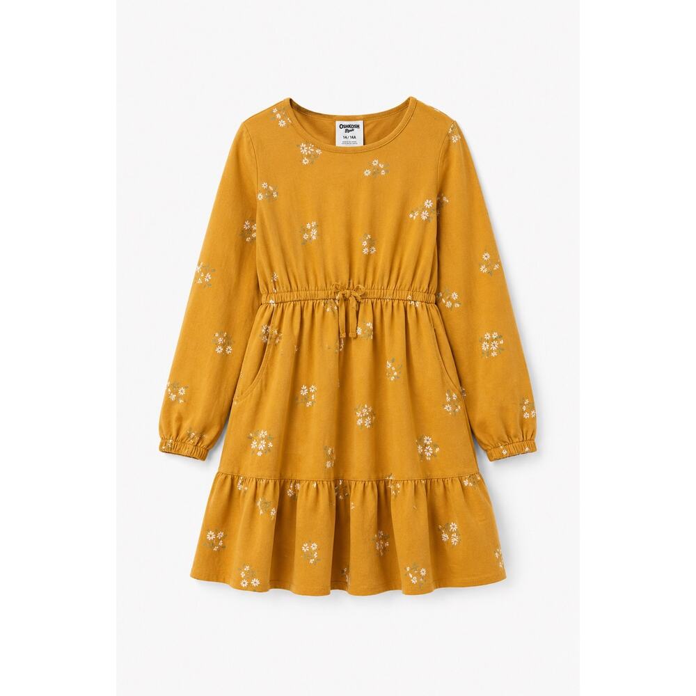 OshKosh B'gosh Girls Mustard Floral Dress Size 14